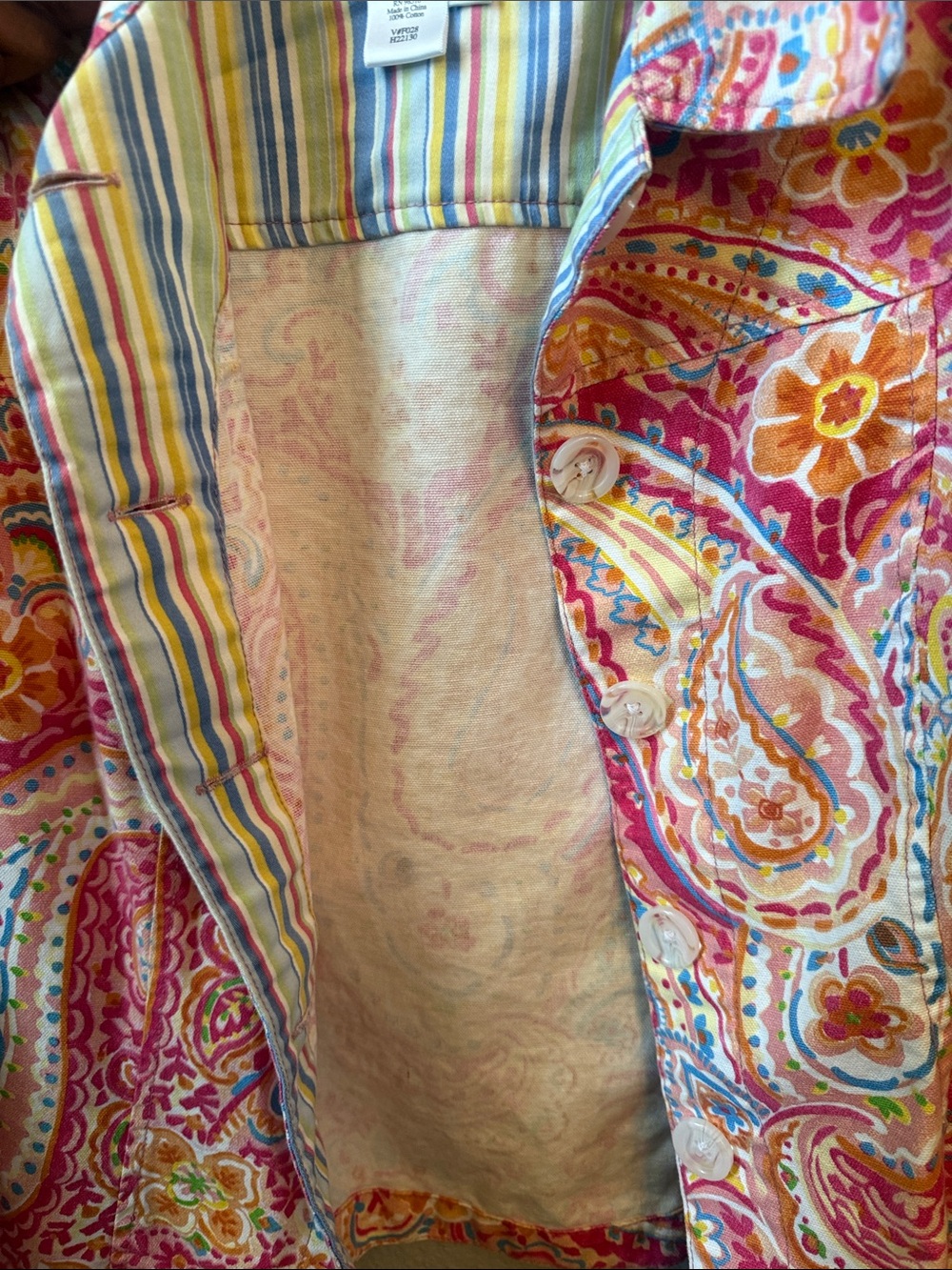 Vintage Y2K Coastal Coldwater Creek Pink Orange Paisley Button-Down Shirt Jacket - Picture 6 of 9
